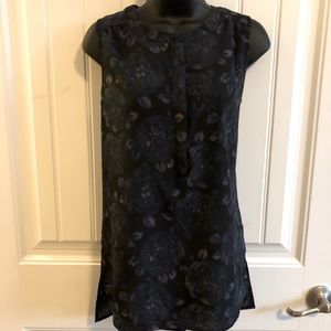 LOFT Navy Floral Button Front Sleeveless Blouse